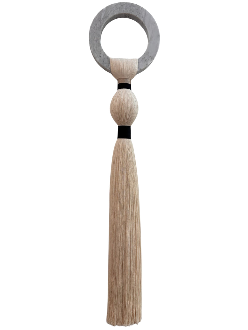 SMALL WHITE MARBLE HOOP WITH 1 BLACK/BEIGE TASSEL