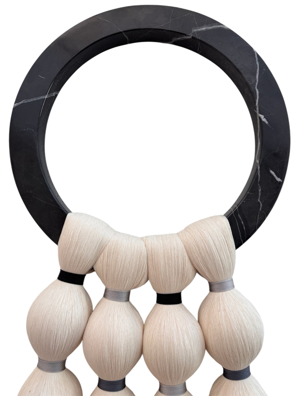 LARGE BLACK MARBLE HOOP WITH GREY/BLACK TASSEL 
